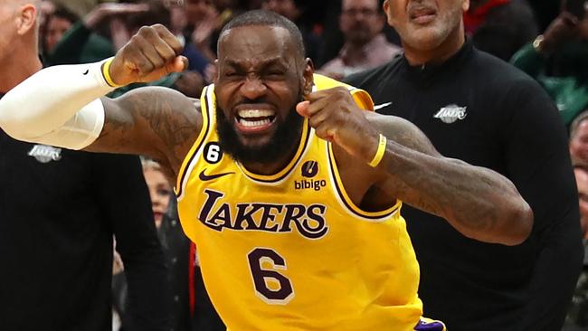 LeBron James of the Los Angeles Lakers reacts. Picture: Maddie Meyer/Getty Images
