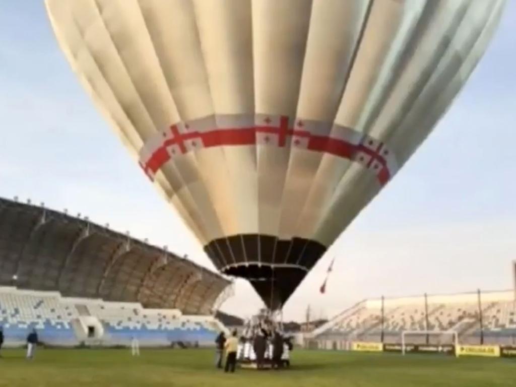 The hot air balloon before it took off from a stadium in Poti. Picture: East 2 West