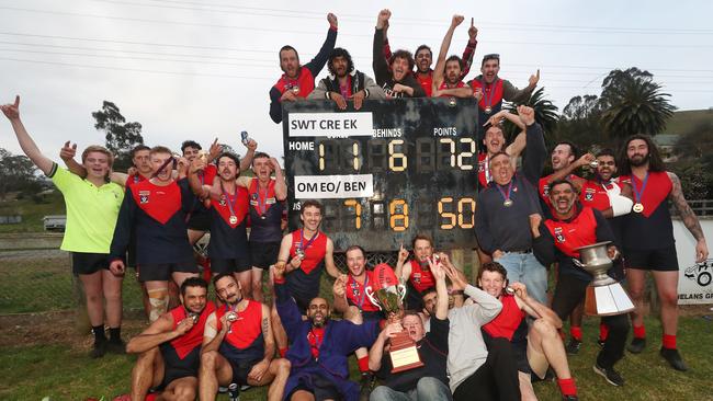 Swifts Creek won last year’s Omeo District league senior premiership. Picture: Yuri Kouzmin