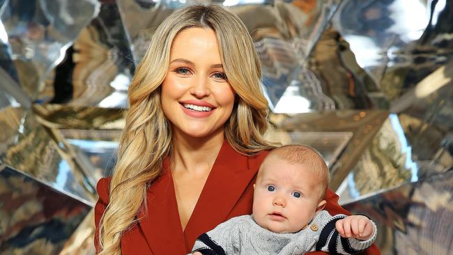 Jessie Murphy, wife of Carlton captain Marc Murphy, with their baby son Max, 11 weeks. Picture: Mark Stewart