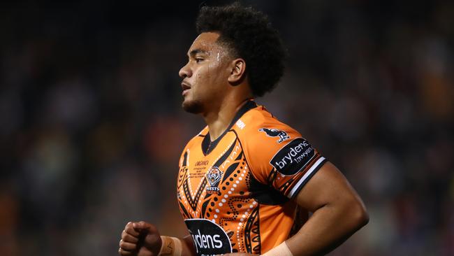 Tigers debutant Justin Matamua was sin-binned after high shot on Mitchell Moses. Picture: Jason McCawley/Getty Images