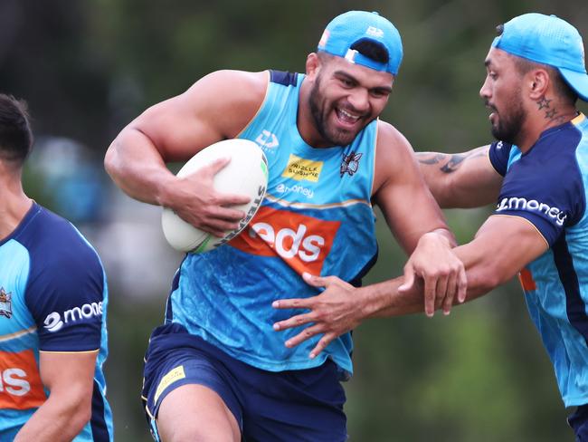 David Fifita in action during a Gold Coast Titans Rugby League Training Session at Parkwood.Photograph : Jason O'Brien