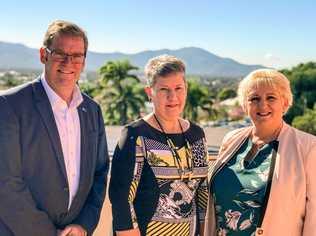 FUNDING AGED CARE: Minister for Regional Development John McVeigh, Mercy Health & Aged Care's Lesley Schneider, and Capricornia MP Michelle Landry, celebrate the announcement of $1.2 million Federal funding for Mercy's planned community centre. Picture: Contributed