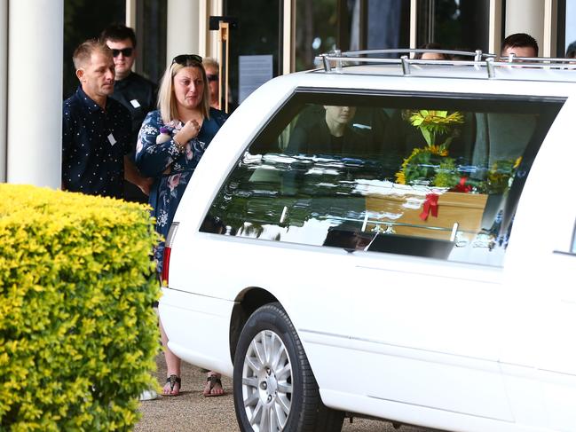 Friends and family attend the funeral of Zachary Jones at Mt Gravatt Crematorium Chapel. Pics Adam Head