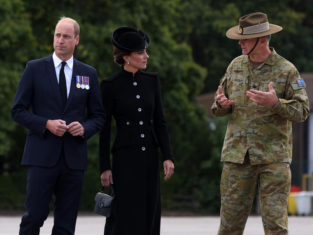 Prince William and Catherine, Princess of Wales meet Australian military personnel during a visit to Army Training Centre Pirbright. Picture: Getty Images.