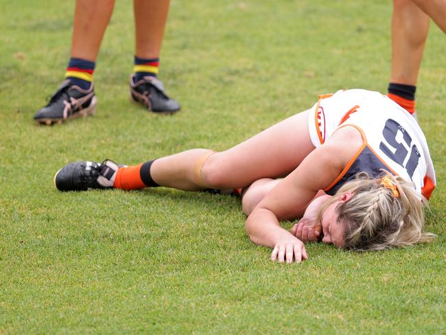 Brid Stack of the Giants lays on the ground injured.