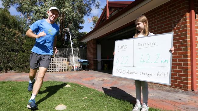 Jim Poussard’s marathon loop stretches for 100 metres around his backyard, frontyard and driveway. Picture Norm Oorloff