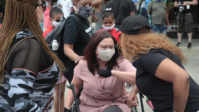 Democratic Senator Tammy Duckworth (centre) said the rally glorified white supremacy. Picture: Scott Olson/Getty Images