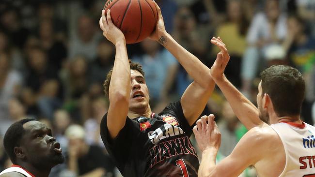 LaMelo Ball flashed his skills during the Illawarra Hawks’ victory. Picture: NIKKI DAVIS-JONES