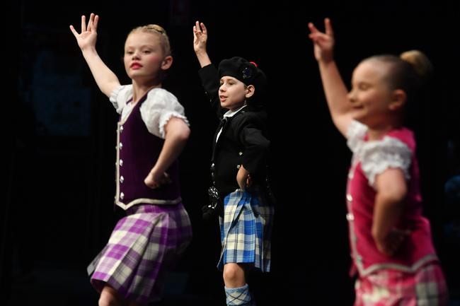 73rd Annual Townsville Eisteddfod at the the Townsville Civic Theatre. Highland Dancing. Nicola Lane, Eamon O'Farrell and Karalee Davis. Picture: Evan Morgan