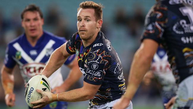 SYDNEY, AUSTRALIA - MAY 11:  Michael Morgan of the Cowboys passes during the round 10 NRL match between the Canterbury Bulldogs and the North Queensland Cowboys at ANZ Stadium on May 11, 2017 in Sydney, Australia.  (Photo by Matt King/Getty Images)