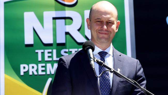 Todd Greenberg announces the 2017 NRL season draw. Picture: Gregg Porteous