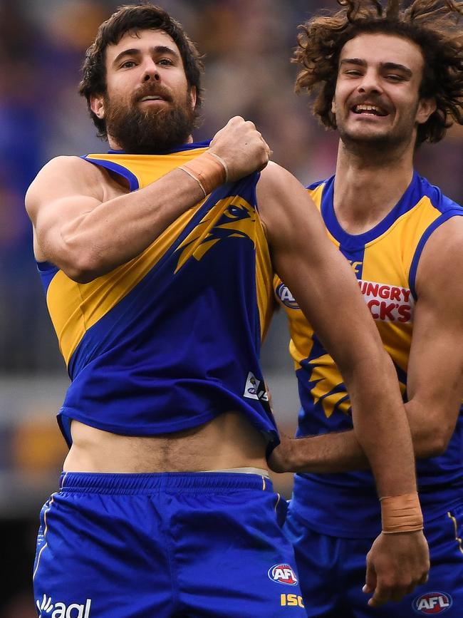 Josh Kennedy booted his 600th career goal in tearing apart the Kangaroos. Picture: AFL Photos/Getty Images