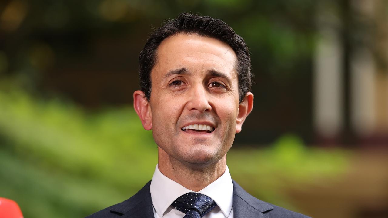 Queensland’s new Premier David Crisafulli speaks to media at Parliament House on Sunday morning. Picture Lachie Millard