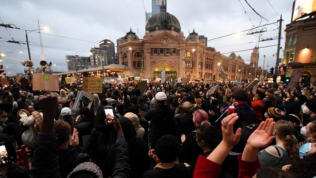 Protesters at the Black Lives Matter rally broke every social distancing rule. Picture: AAP