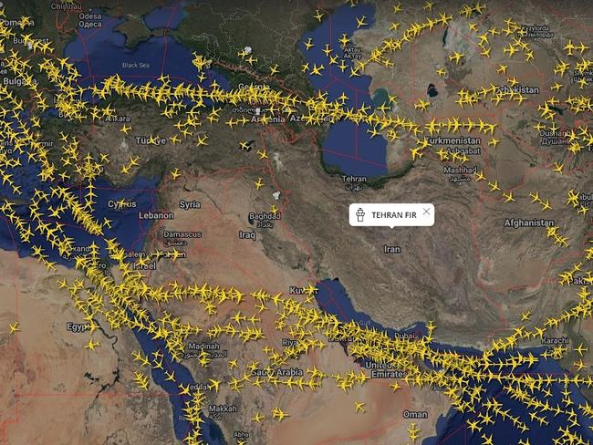 f;ight radar image aboe the middle east air scpace