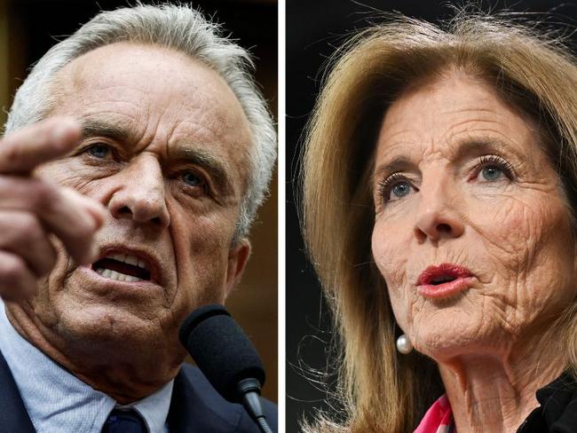 Robert F Kennedy and his cousing outgoing US Ambassador to Australia Caroline Kennedy who was asked about his appoingment as secretary of health by incoming President Donald Trump. Picture: AFP/NewsWire