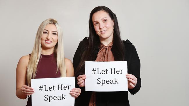 Lavinia (left) is a sexual assault survivor and in 2020 started advocating for a change in the Northern Territory sexual assault victim gag laws through the #LetHerSpeak campaign, directed by journalist Nina Funnell. Picture: Richard Dobson