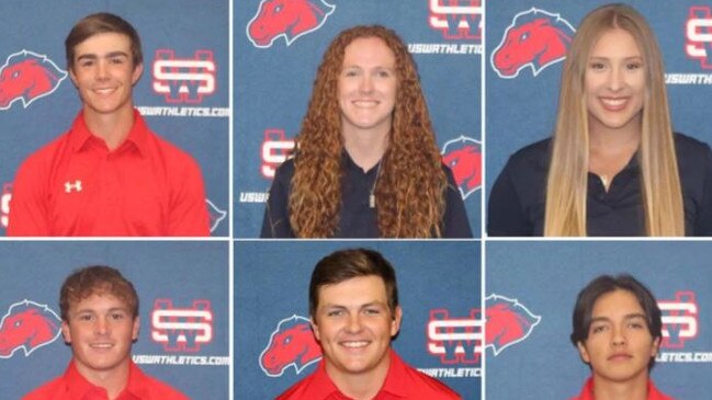 (Clockwise from top left) Tiago Sousa, Karissa Raines, Laci Stone, Mauricio Sanchez, Jackson Zinn and Travis Garcia all died in the crash. Picture: University of the Southwest