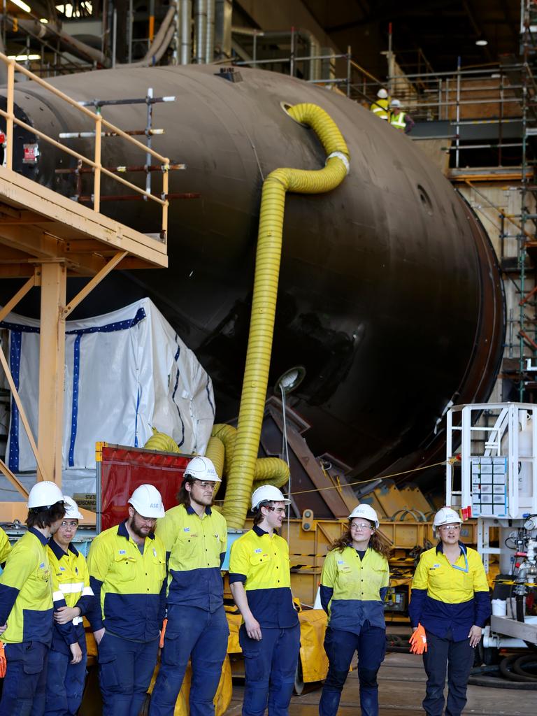 Apprentices at ASC after the joint Australia, USA and British nuclear submarine agreement. Picture Kelly Barnes