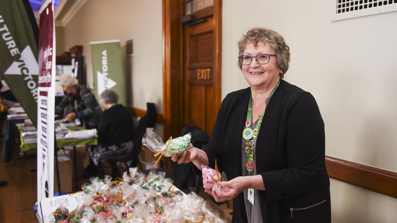 Wendy Earwicker, Bunyip, selling lollies at the CWA Victoria annual general meeting in 2019 was held at the Williamstown Town Hall. Picture: Dannika Bonser