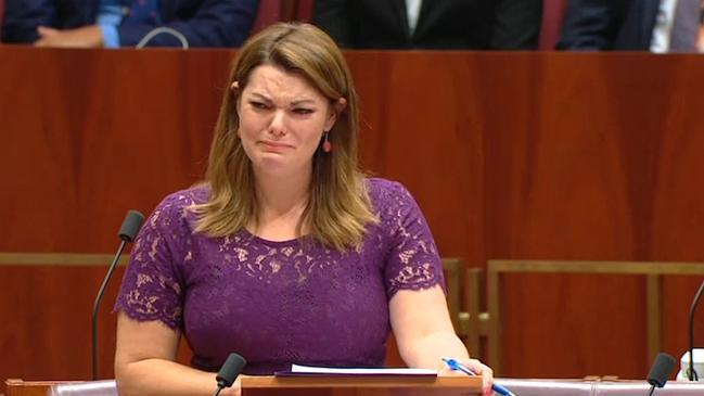 Sarah Hanson-Young tears up in the Senate