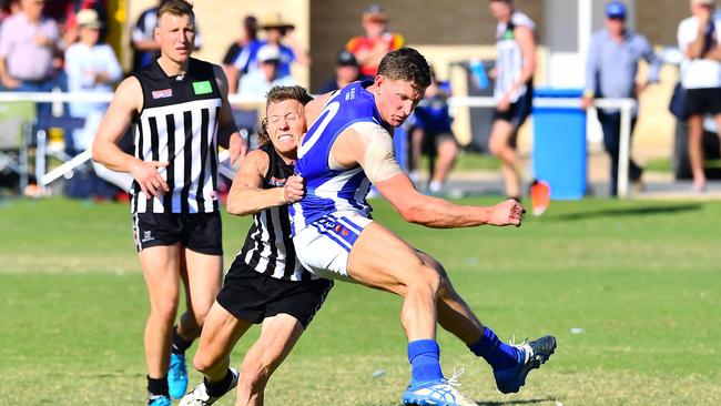 Renmark and Waikerie do battle in last season’s grand final. Renmark has been docked premiership and player points for next season after fielding an ineligible player. Picture: Grant Schwartzkopff