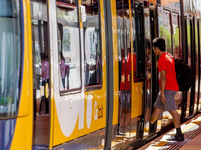 Talking to light rail and bus passengers about light rail stage 3 funding issues.  Picture: Jerad Williams