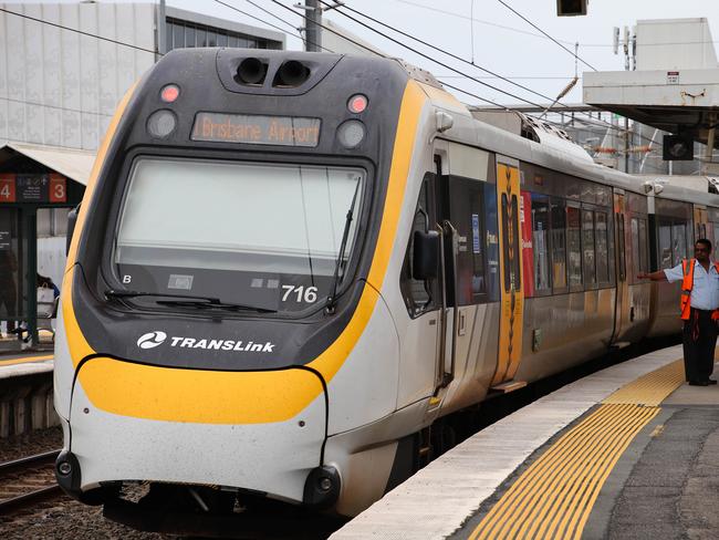 Deputy Premier and Treasurer Cameron Dick and Transport Minister Bart Mellish official announcement of half priced Airtrain fares at Eagle Junction Train Station 1st June 2024 Picture David Clark