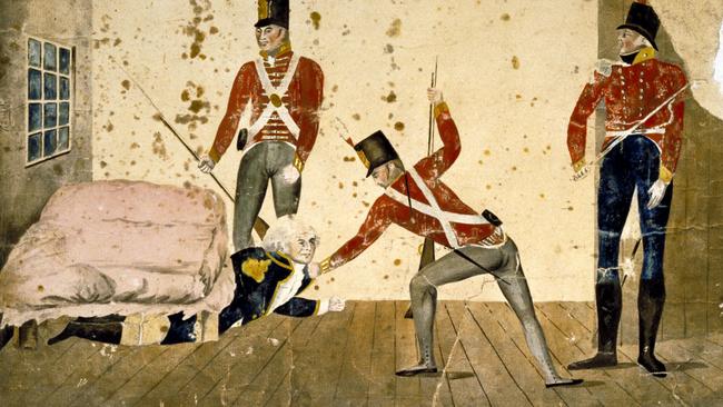 Illustration depicting the arrest of Governor William Bligh by the NSW Corps at Government House during the Rum Rebellion in 1808.