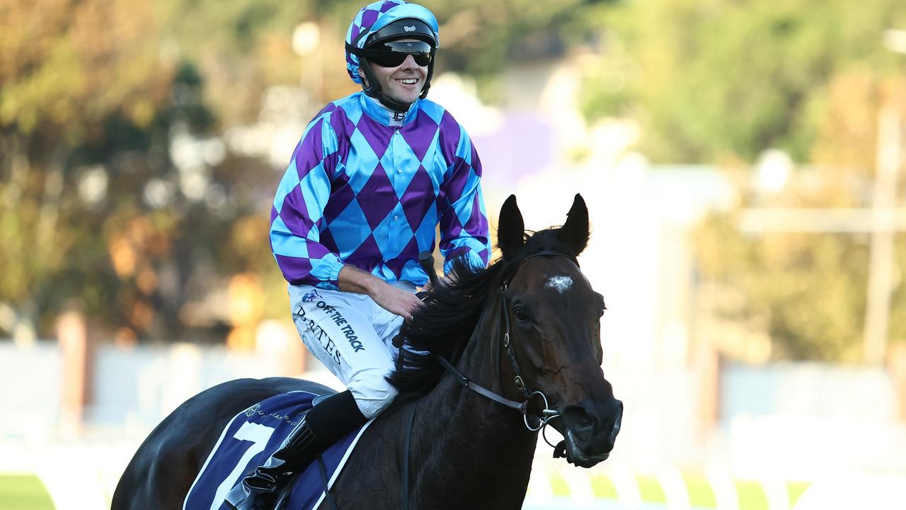 Declan Bates and Pride of Jenni after their extraordinary win in the Queen Elizabeth Stakes at Randwick on Saturday. Photo: Jeremy Ng/Getty Images.