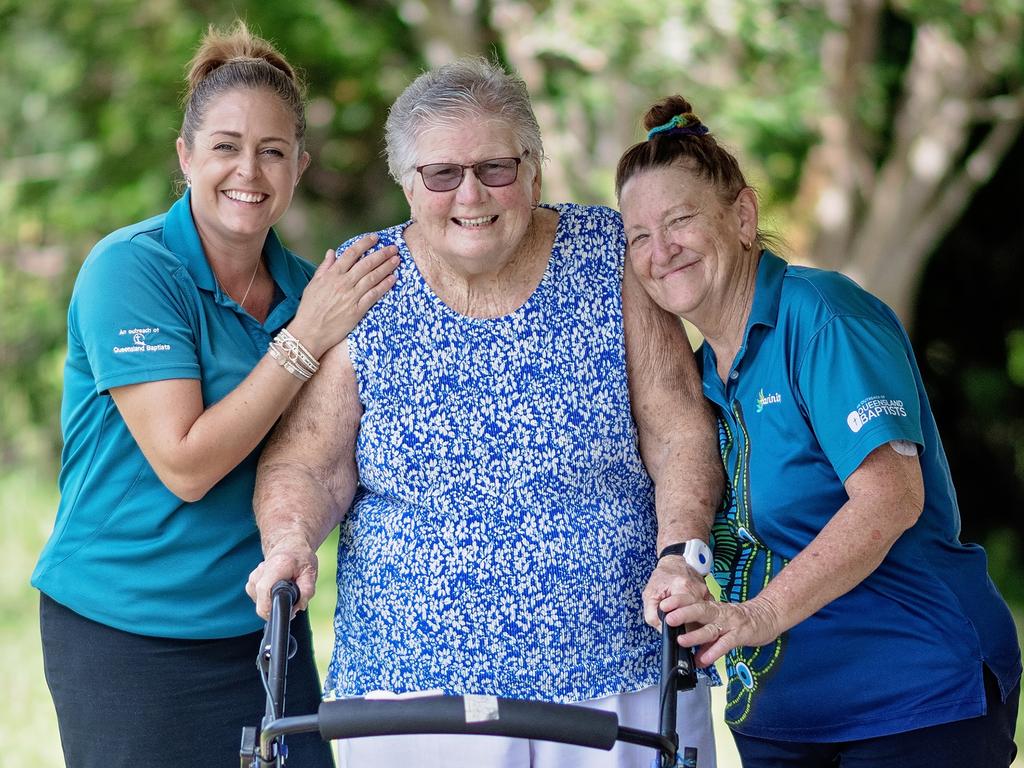Nancy Fermoyle with Amy McLean and Bev Davies from Carinity Home Care Hervey Bay.