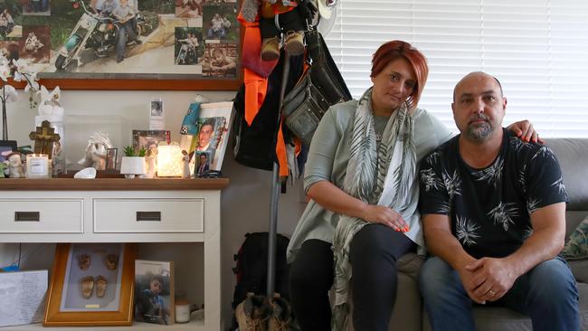 Patrizia and Rob Cassaniti pictured at their Castle Hill home. Their son Christopher's death at a construction site in Macquarie Park last year. Christopher was killed when a nine-story scaffolding tower collapsed on top of him. Picture: Toby Zerna