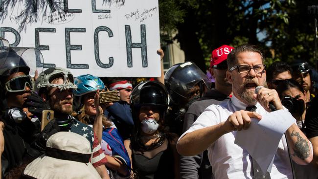 Gavin McInnes during a pro-Donald Trump rally. Picture: Getty Images.