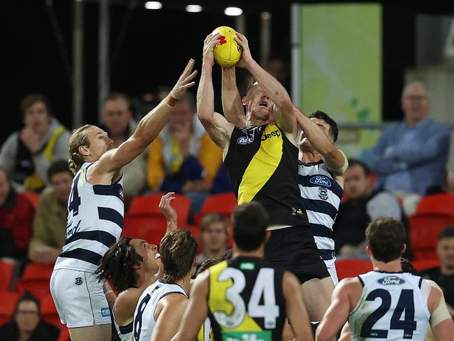 Jack Riewoldt of the Tigers kicked four goals from six marks. Picture: Michael Klein