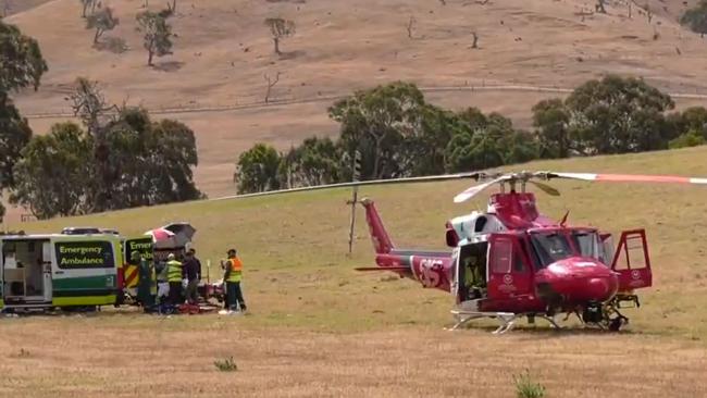 Emergency services were called to Main South Road following a crash involving a car and motorcycle. Picture: 7 NEWS