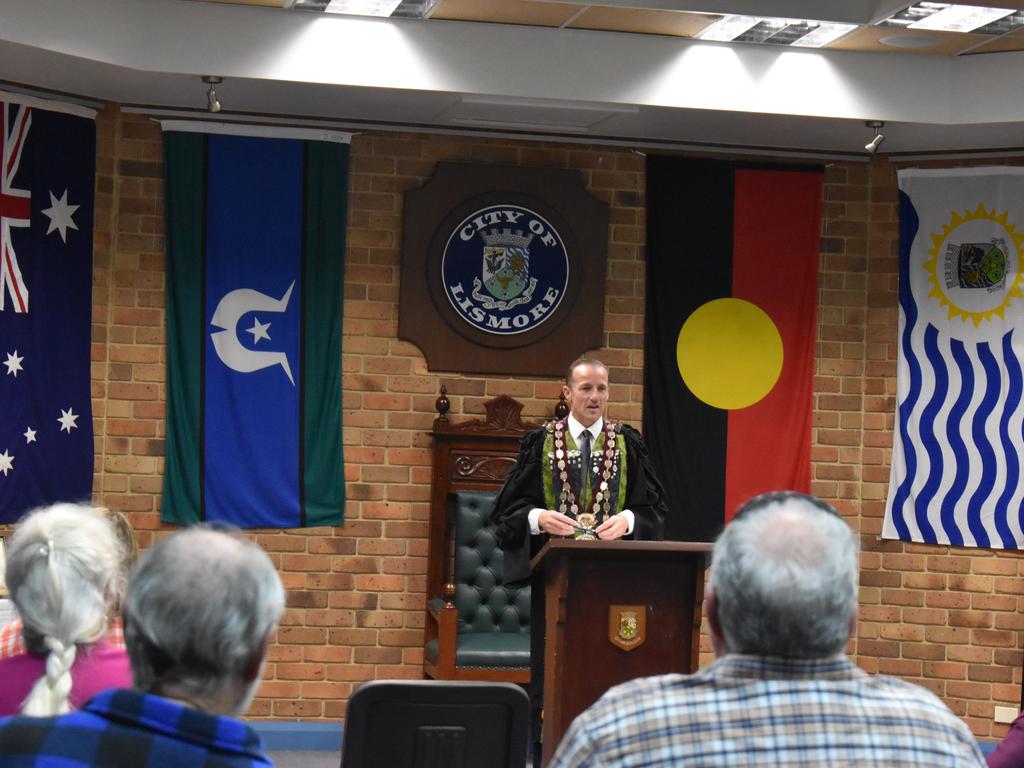 Lismore City Council Mayor Isaac Smith speaking at the ceremony