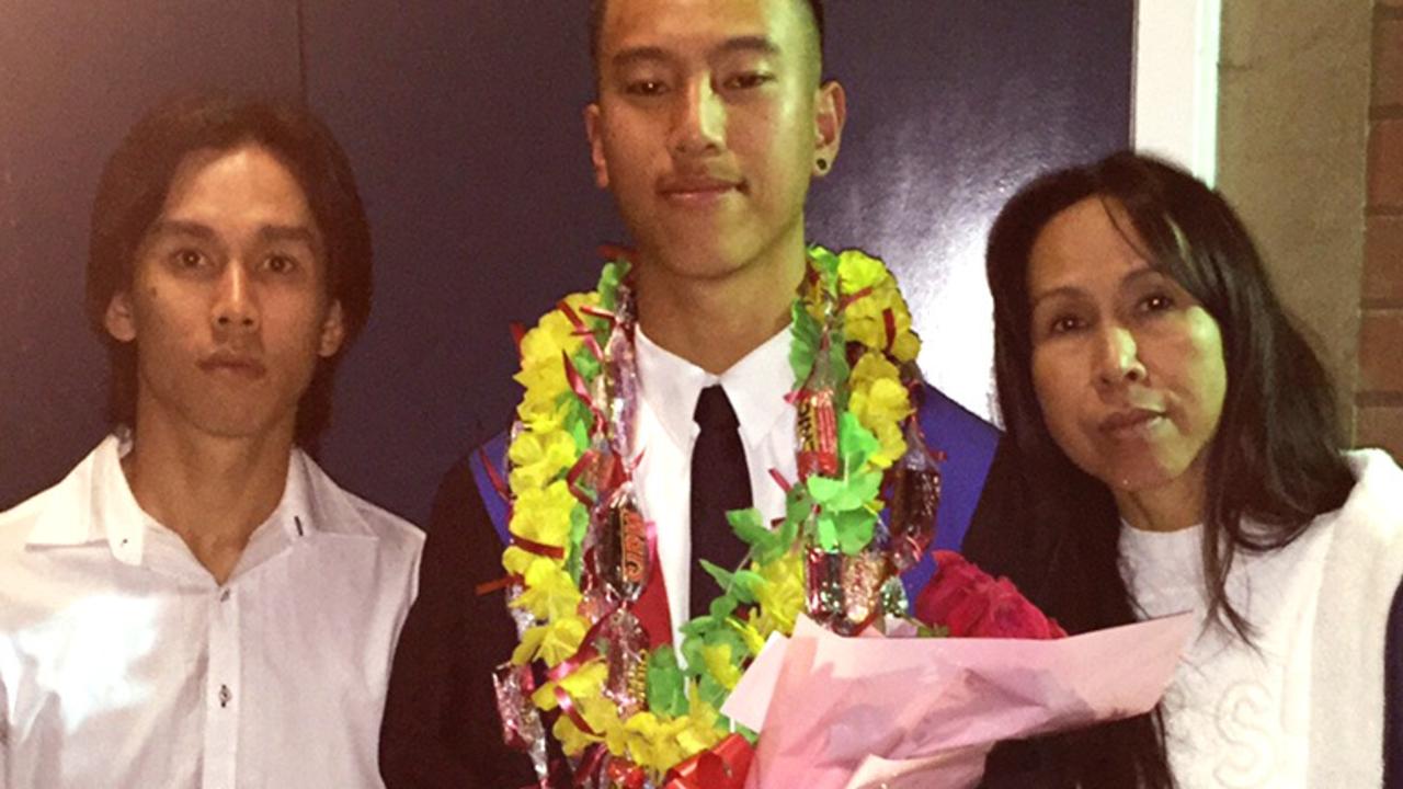 Danukul ‘Dan’ Mokmool (left) with half-brother Charlie Huynh and mum Supaporn Chompoo. Mr Mokmool was shot dead by police at Central station in 2017.