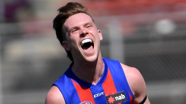 Noah Anderson celebrates a goal in the NAB League for Oakleigh.