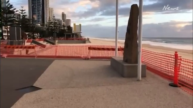 Empty Surfers Paradise beach after virus shutdown