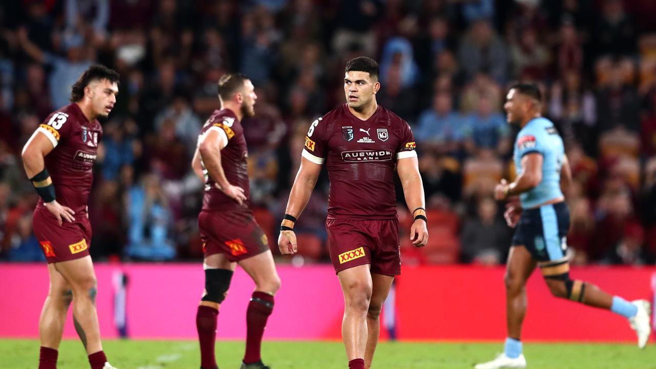 David Fifita of the Maroons reacts after losing game two of the 2021 State of Origin series. Getty Images