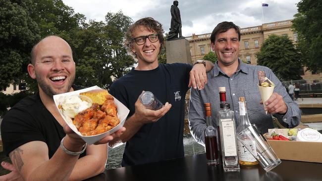 Dale Jeffery, Angus Burton and Daniel Leesong will be three of many stallholders at the inaugural Franco Street Eats at Franklin Square this evening. Picture: LUKE BOWDEN