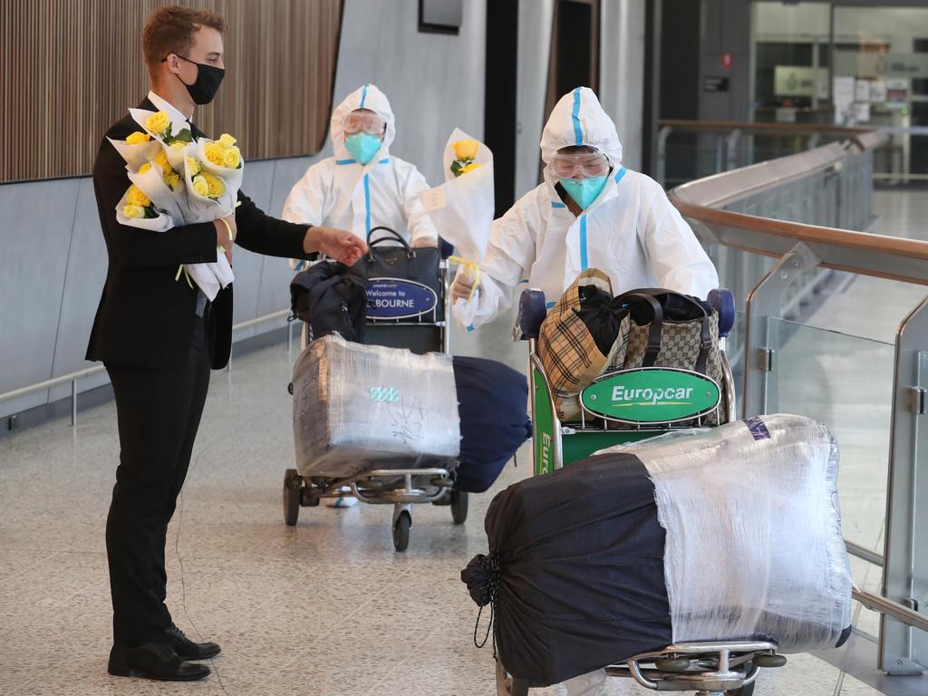 International travellers arrive in Melbourne after lockdown. Picture: David Crosling/NCA NewsWire