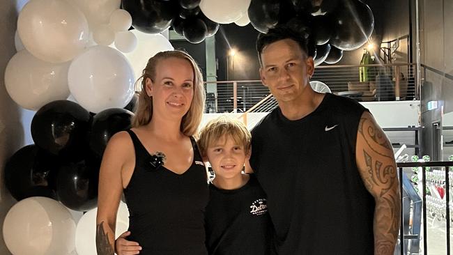 Owners of new 24/7 gym in Cannonvale, Driven Athletica, Gabriel and Carina Tamou with their son Raphael. Photo: Contributed