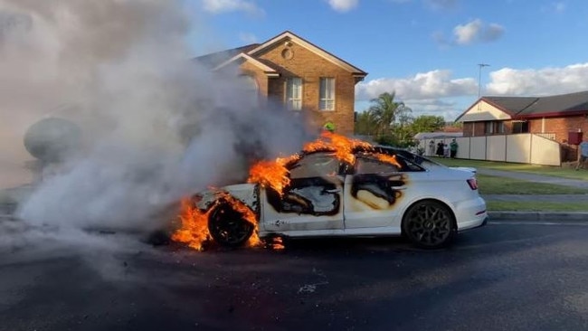 An abandoned car was found on fire on Bathurst St in Wakeley shortly after A shooting on Sutherland Street in Canley Vale on December 29th 2024. Picture: Supplied