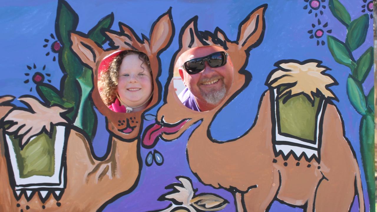 Ev McQuoid and dad Steve clown around at the 2015 Tara Festival of Culture and Camel Races. Photo Hayden Smith / Chinchilla News.