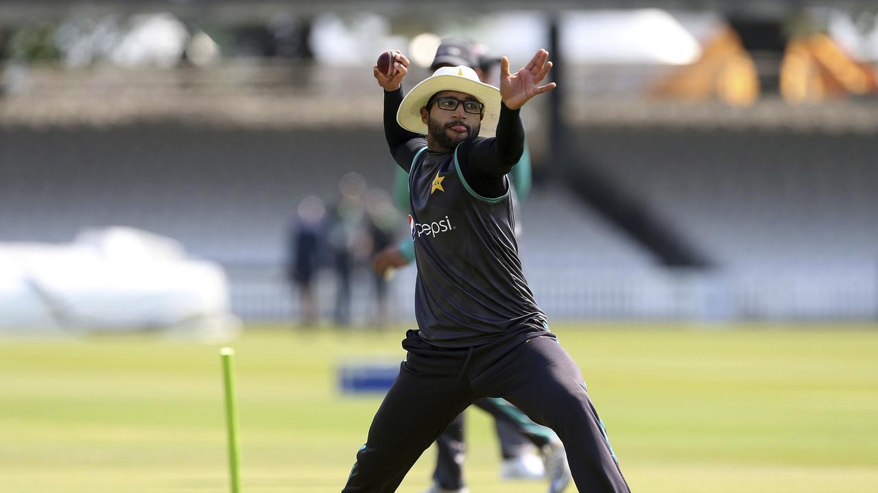 Pakistan's Imam-ul-Haq throws the ball during a nets session at Lord's, London