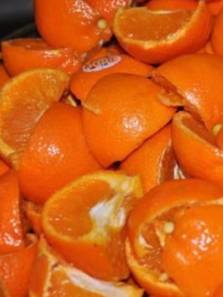 There were also slices of orange for guests to eat, but many slammed the newlyweds for leaving the stickers on the fruit. Picture: Supplied
