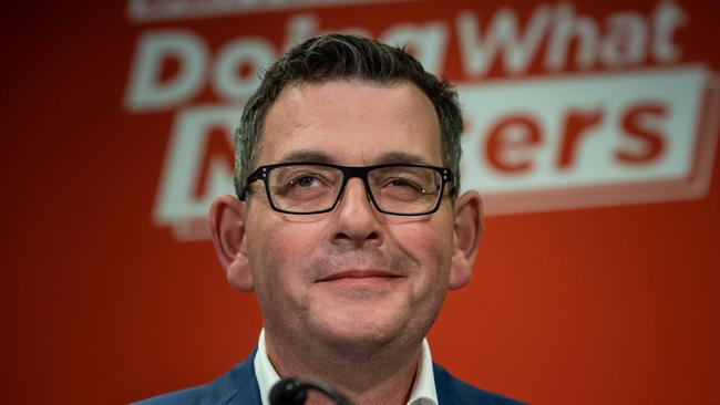 Leader of the Victorian Labor Party Daniel Andrews wife Catherine Andrews and children Noah, Grace, and Joseph. (Oldest to youngest order)2022 Victorian Labor election party. Daniel Andrews supporters at the Headquarters on Victorian election 26th November 2022. Picture: Jason Edwards