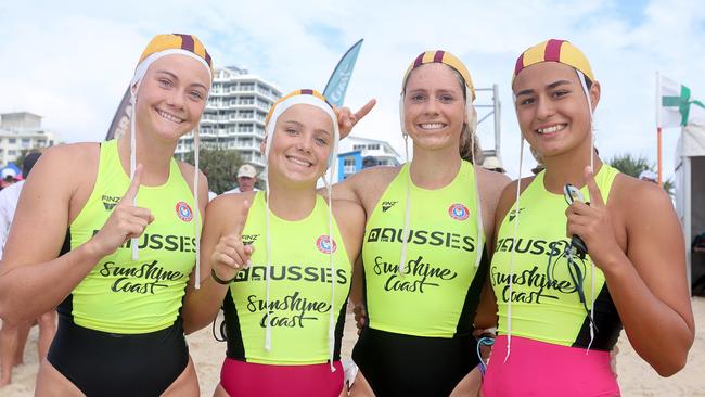 Newport under-17 winning swim team Oliva Clues, Dominique Melbourn, Charlie Barbour and Pipi Te Pania. Picture: SLSA.